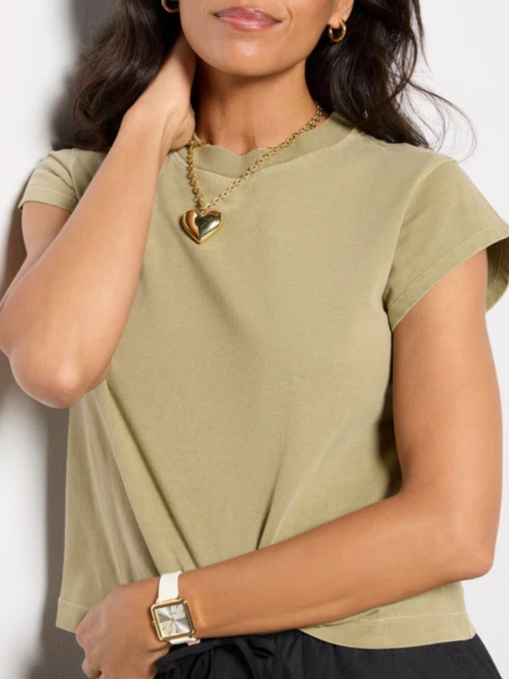 AGOLDE NWOT Olive Green Bryce Cap Sleeve Cotton Knit Tee | Size XL
